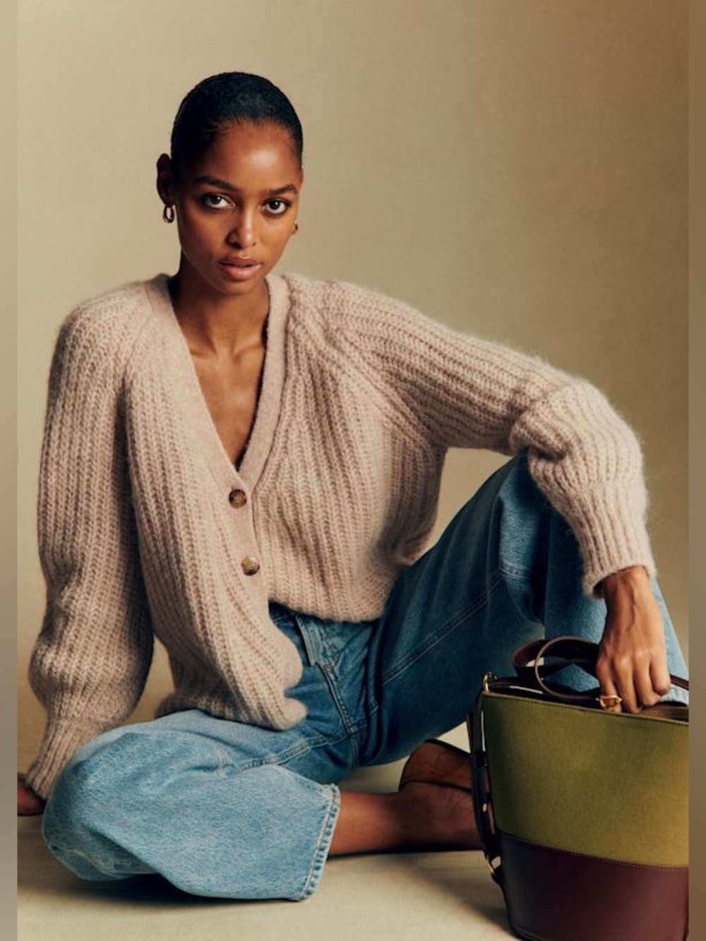 Sezane Basile Cardigan Knit Light Beige Oatmeal - Picture 9 of 9